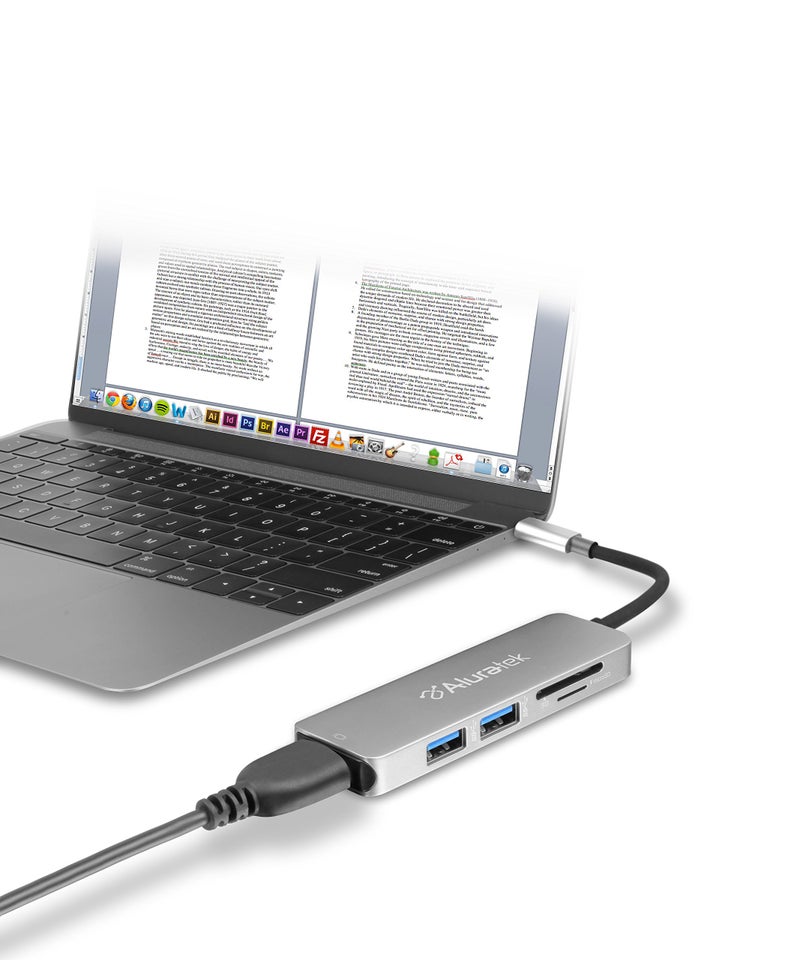 Aluratek USB Type-C Hub & Micro/SD Card Reader AUMC0302F â€“ 4-in-1 Multiport Adapter with 4K HDMI, 3 USB 3.0 Ports, Powered USB, Dongle - High-Speed Data Transfer & Charging for MacBook/Dell/HP/Surface - Image 1